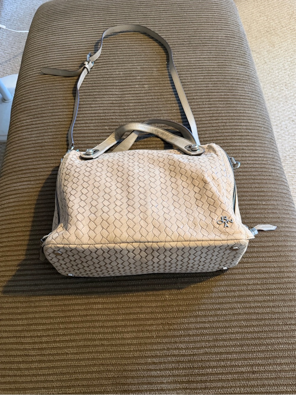 ROYNA Woven Leather Satchel Crossbody Bag in Beige NEW WITHOUT TAGS!